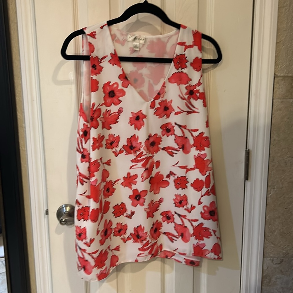 Kenar Sleeveless Pink Red & White Floral Printed Flowy V-Neck Tank Top Blouse XL - Picture 10 of 12
